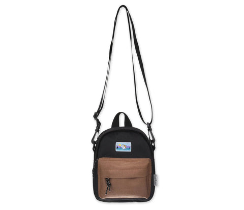 2. Moomintroll Adventure Cross Body Bag in black and brown with adjustable strap, shown in full view