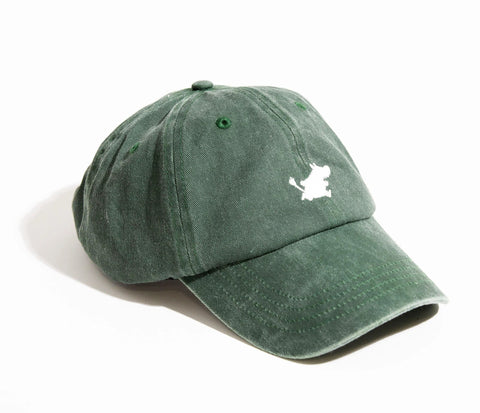5. Studio shot of Moomintroll washed denim cap in green by NordicBuddies, front view