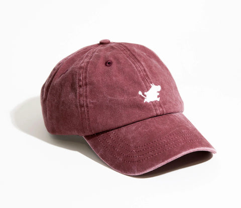 5. Studio shot of Moomintroll washed denim cap in burgundy by NordicBuddies, front view