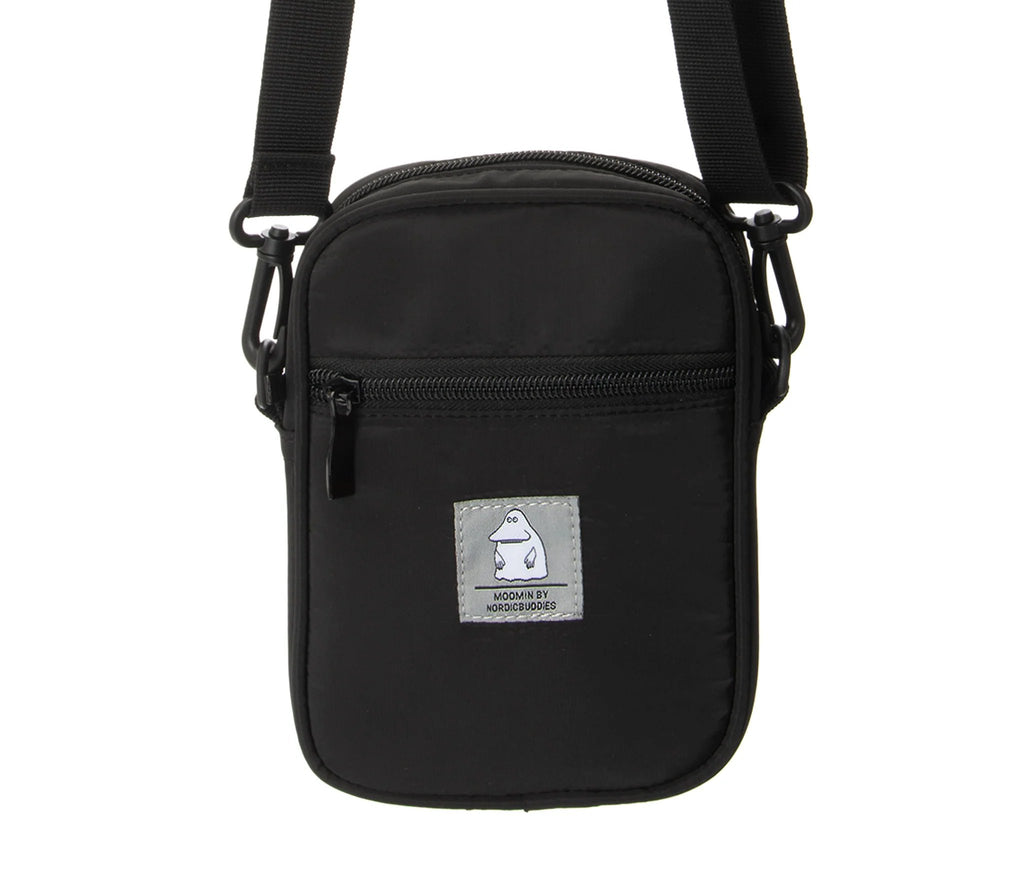 1. Black Moomin by NordicBuddies Groke Neck Bag with adjustable strap and zip closure, studio shot