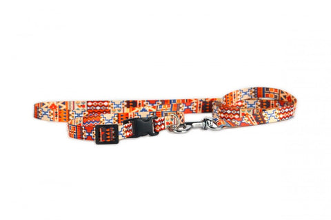 2. Matteo Boho Collection dog leash with colorful geometric pattern and black plastic buckle on white background
