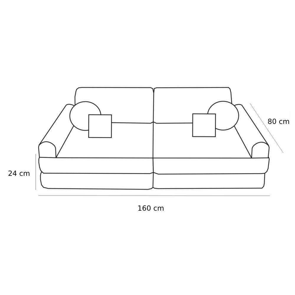 5. Size chart for MeowBaby large modular sofa showing dimensions in centimeters