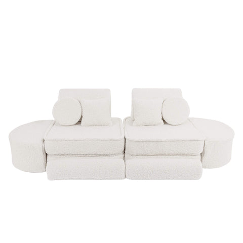 3. Modular children's sofa in bearly cream color with stacked cushions, showcasing versatility