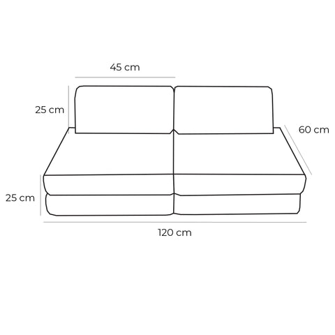 5. Size chart for MeowBaby small modular sofa showing dimensions in centimeters