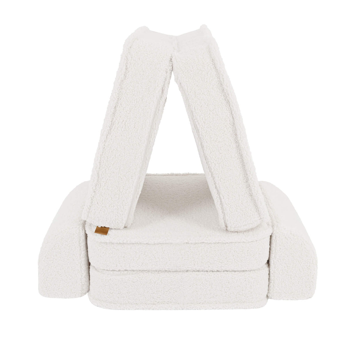 2. Small modular children's sofa in bearly cream color arranged in a tent-like structure on a white background