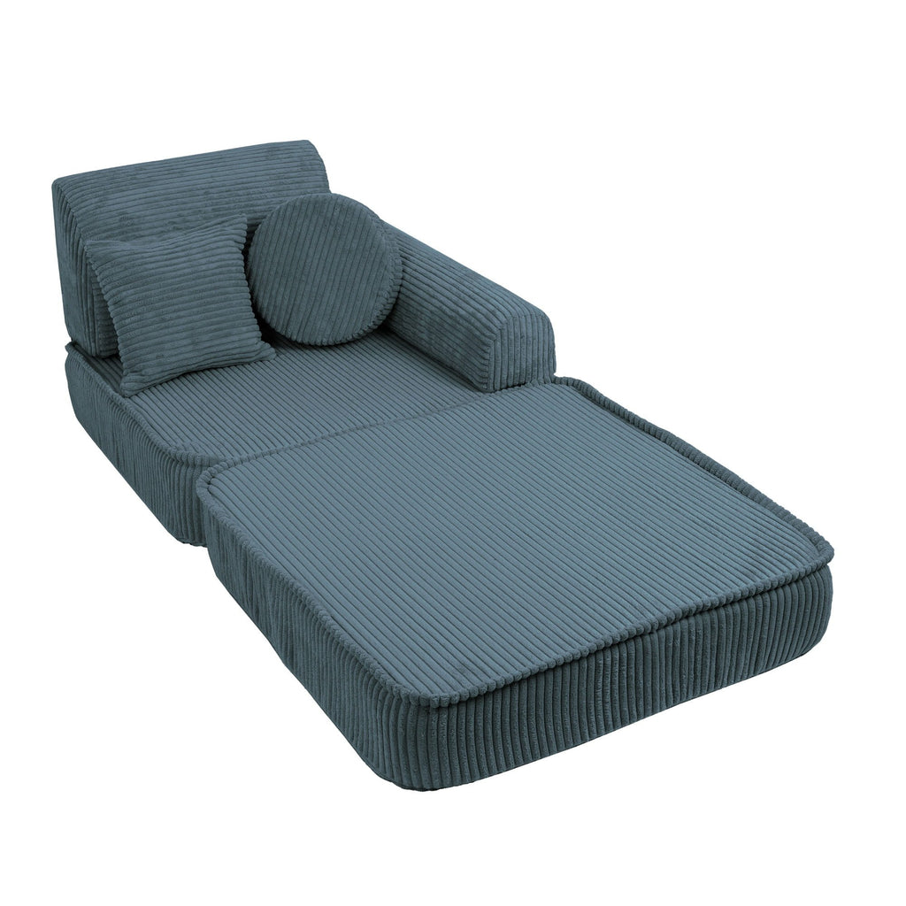 4. Medium modular children's sofa in aesthetic turquoise arranged as a chaise lounge with ribbed texture, in a studio setting