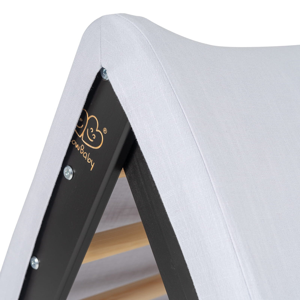 7. Close-up of black frame and blue-grey cover of children's ladder house with MeowBaby logo