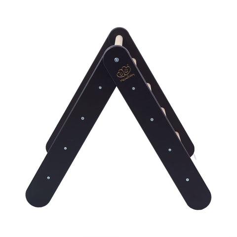 2. Black wooden triangular climbing ladder with MeowBaby logo, shown from side view