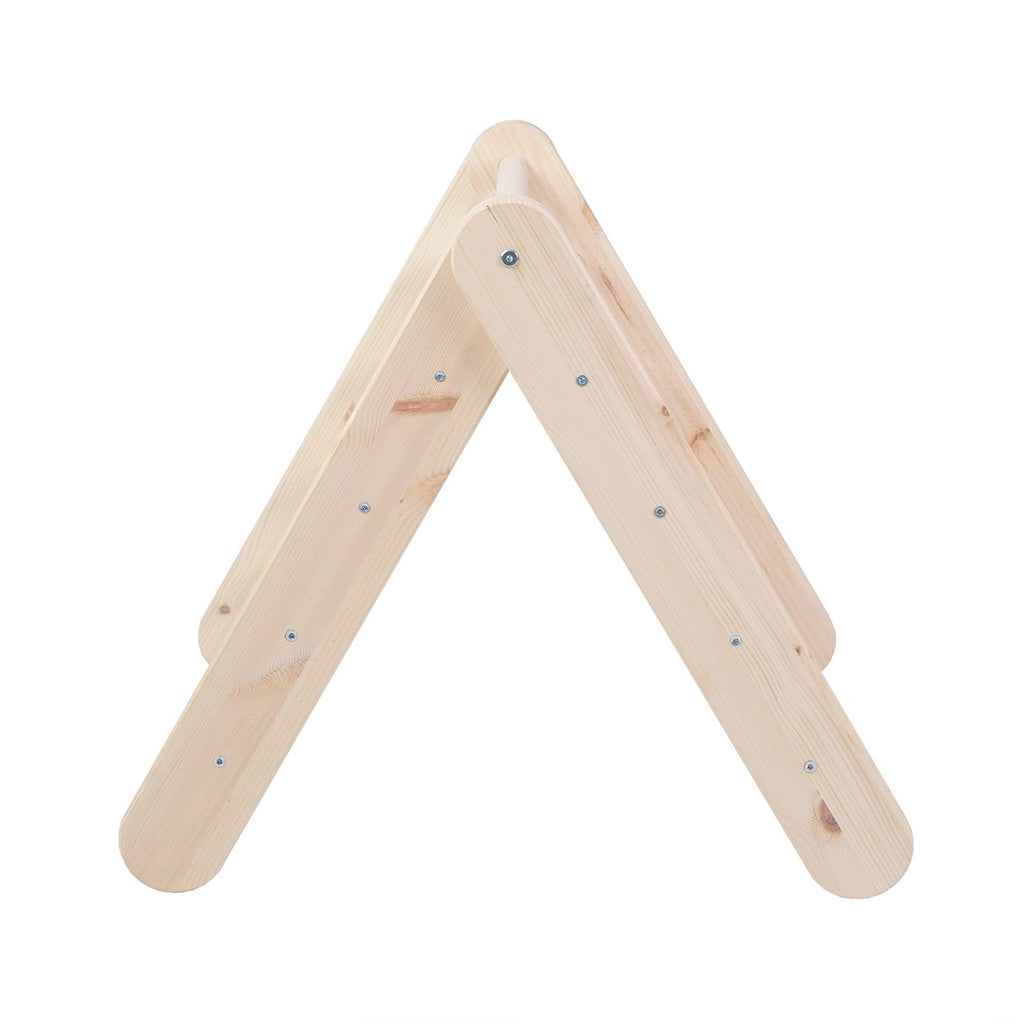 3. Side view of natural wood ladder frame for children's playhouse