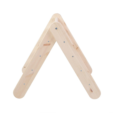 3. Side view of natural wood ladder frame for children's playhouse