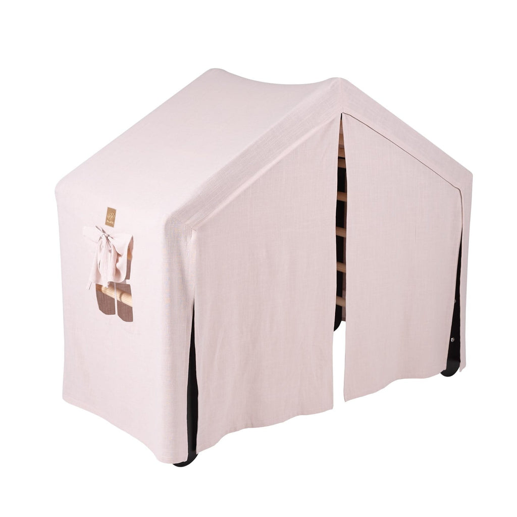 7. Large black ladder house with pink cover, featuring front opening for children's play