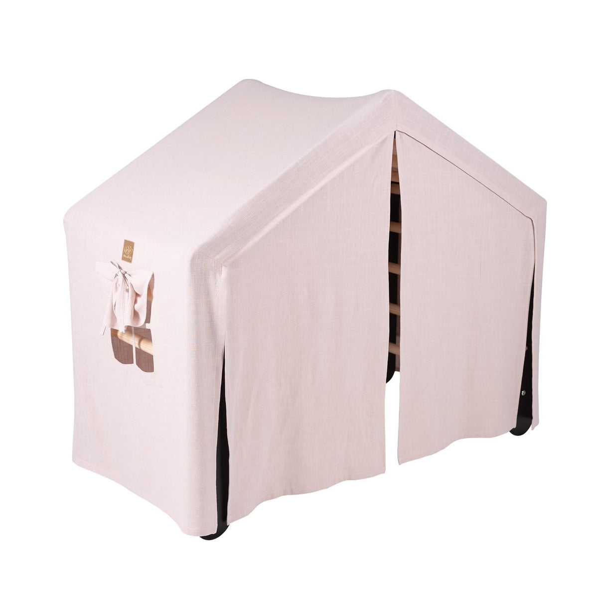 7. Large black ladder house with pink cover, featuring front opening for children's play