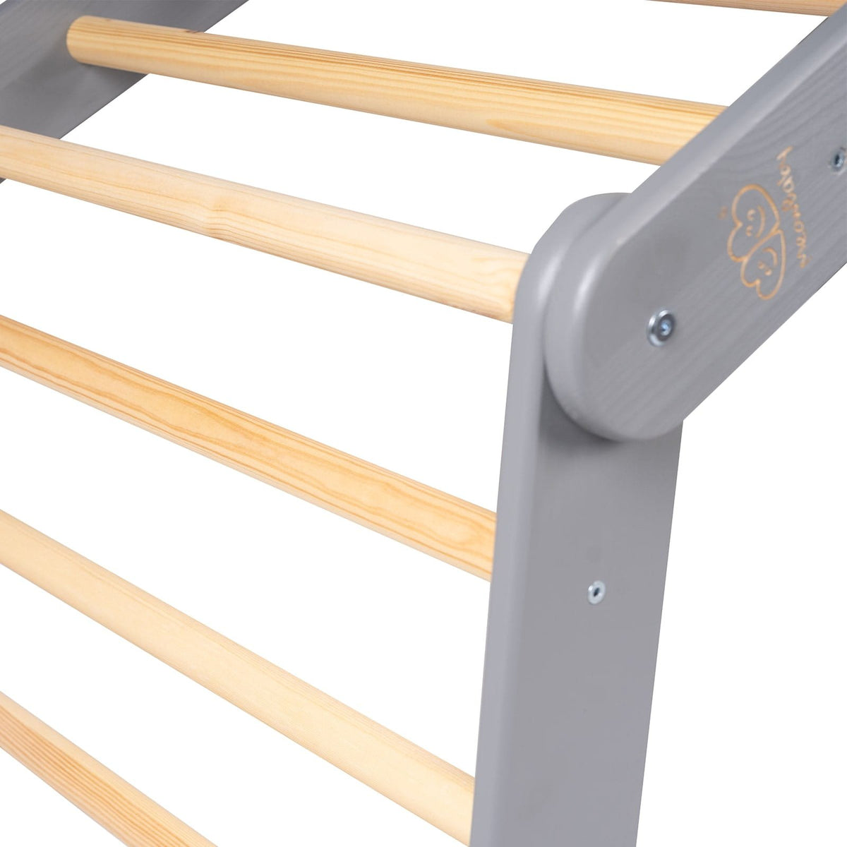 5. Close-up of wooden rungs and grey frame of MeowBaby ladder house