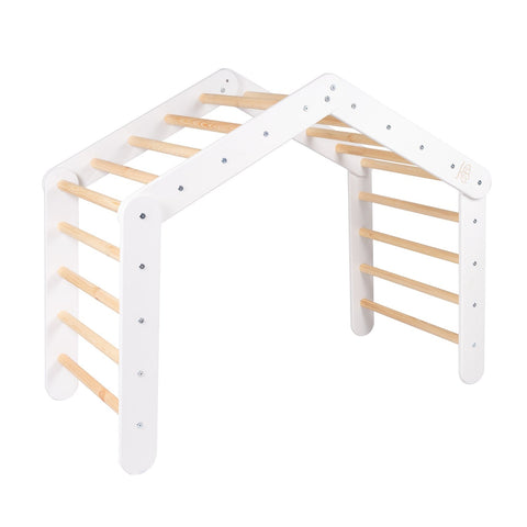 2. White wooden ladder house frame without cover, showcasing sturdy construction and natural wood rungs