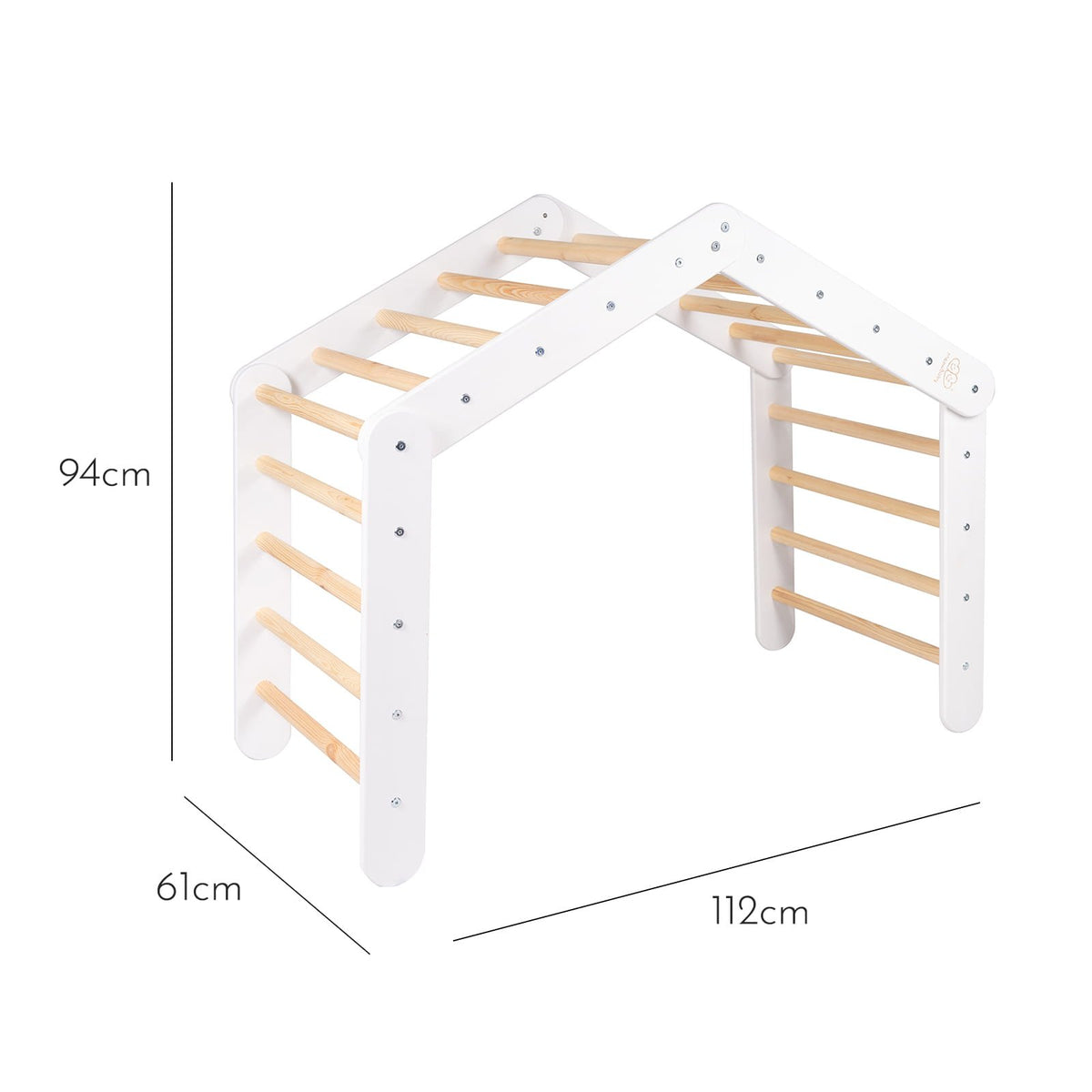 5. Size chart for large white wooden Pikler ladder showing dimensions in centimeters