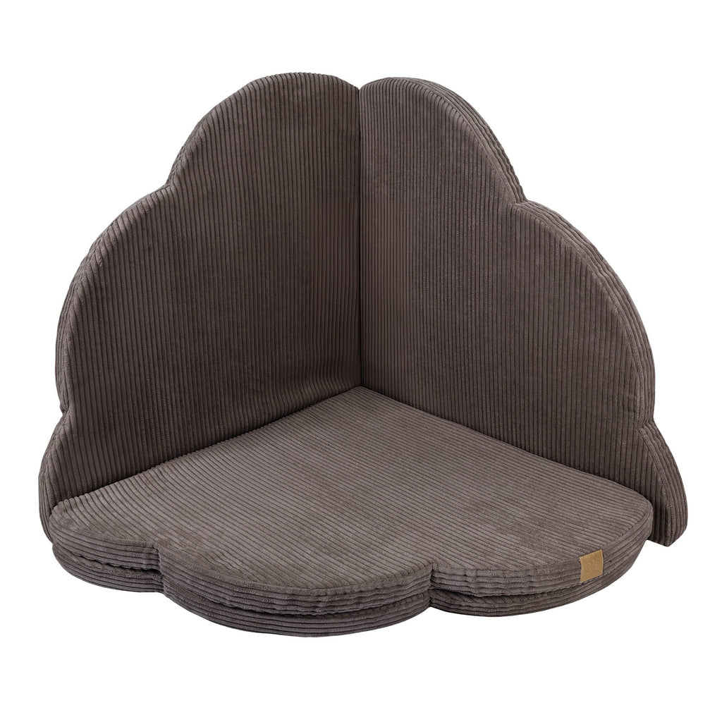 2. Brown cloud-shaped play mat for kids by MeowBaby folded into a corner position with ribbed texture