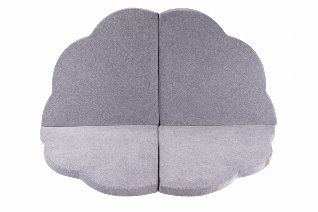 6. Light grey cloud-shaped play mat fully opened in studio setting
