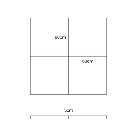 3. Size chart for MeowBaby play mat showing dimensions 60cm by 60cm and thickness 5cm