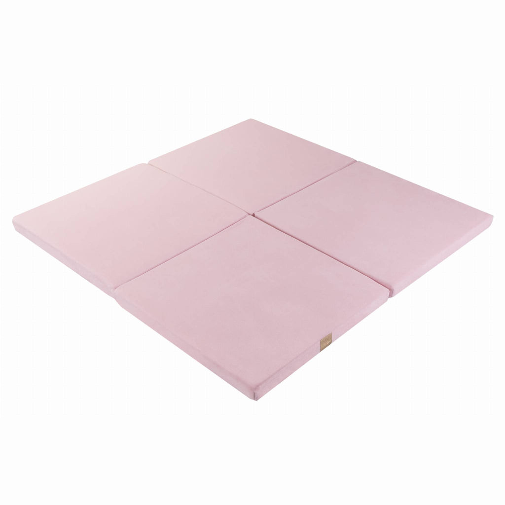 2. Square light pink velvet play mat by MeowBaby shown flat with visible stitching and soft texture