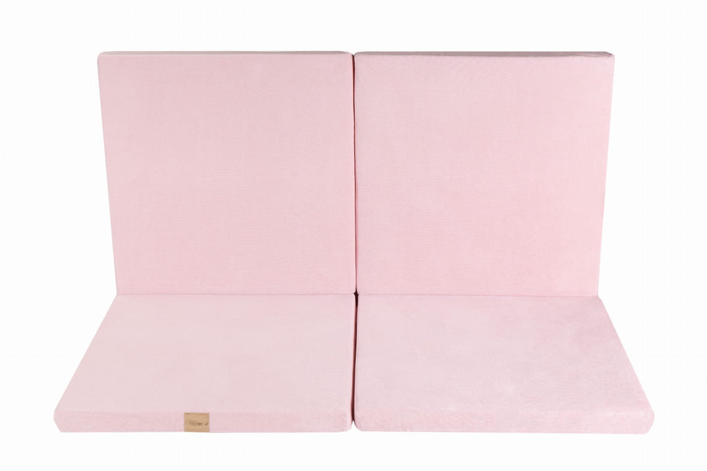 3. Close-up of MeowBaby light pink play mat partially folded, highlighting velvet texture and stitching