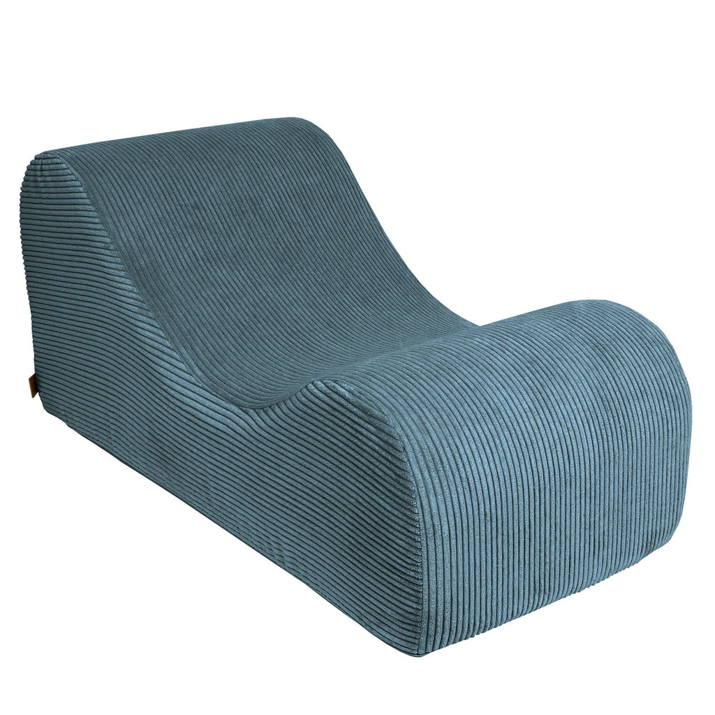 8. Turquoise wave lounger with ribbed texture and ergonomic S shape, shown without headrest