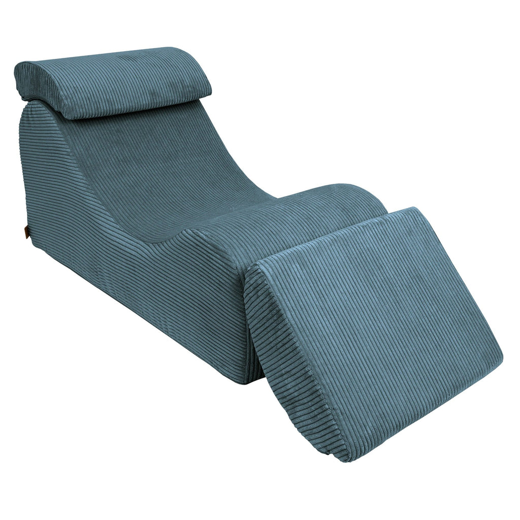 5. Turquoise wave lounger with adjustable footrest, highlighting ribbed fabric in a studio