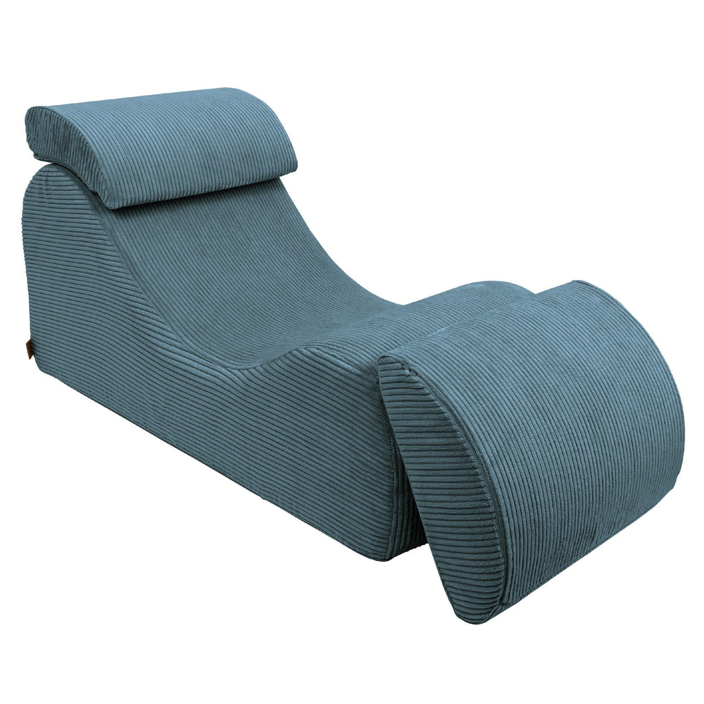 4. Turquoise wave lounger with ribbed texture and ergonomic curves, shown in a studio