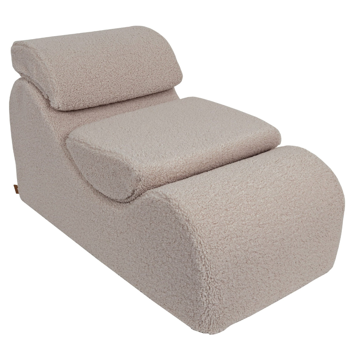 1. Light grey Wave Lounger with ergonomic headrest and soft foam filling, shown in a studio setting