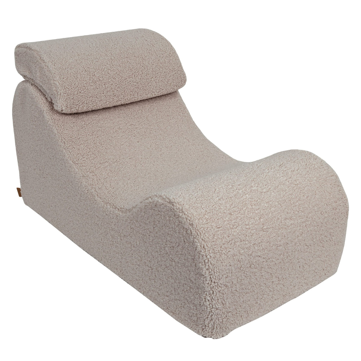 6. Light grey Wave Lounger with ergonomic headrest, featuring soft foam filling and S-shaped design