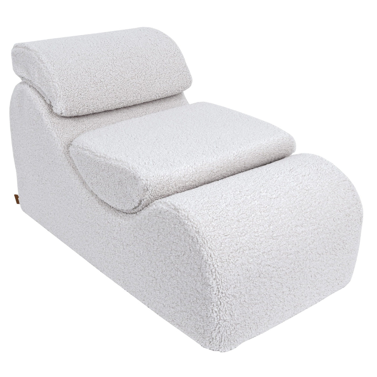 1. White Wave Lounger with ergonomic design and removable headrest, shown in a studio setting