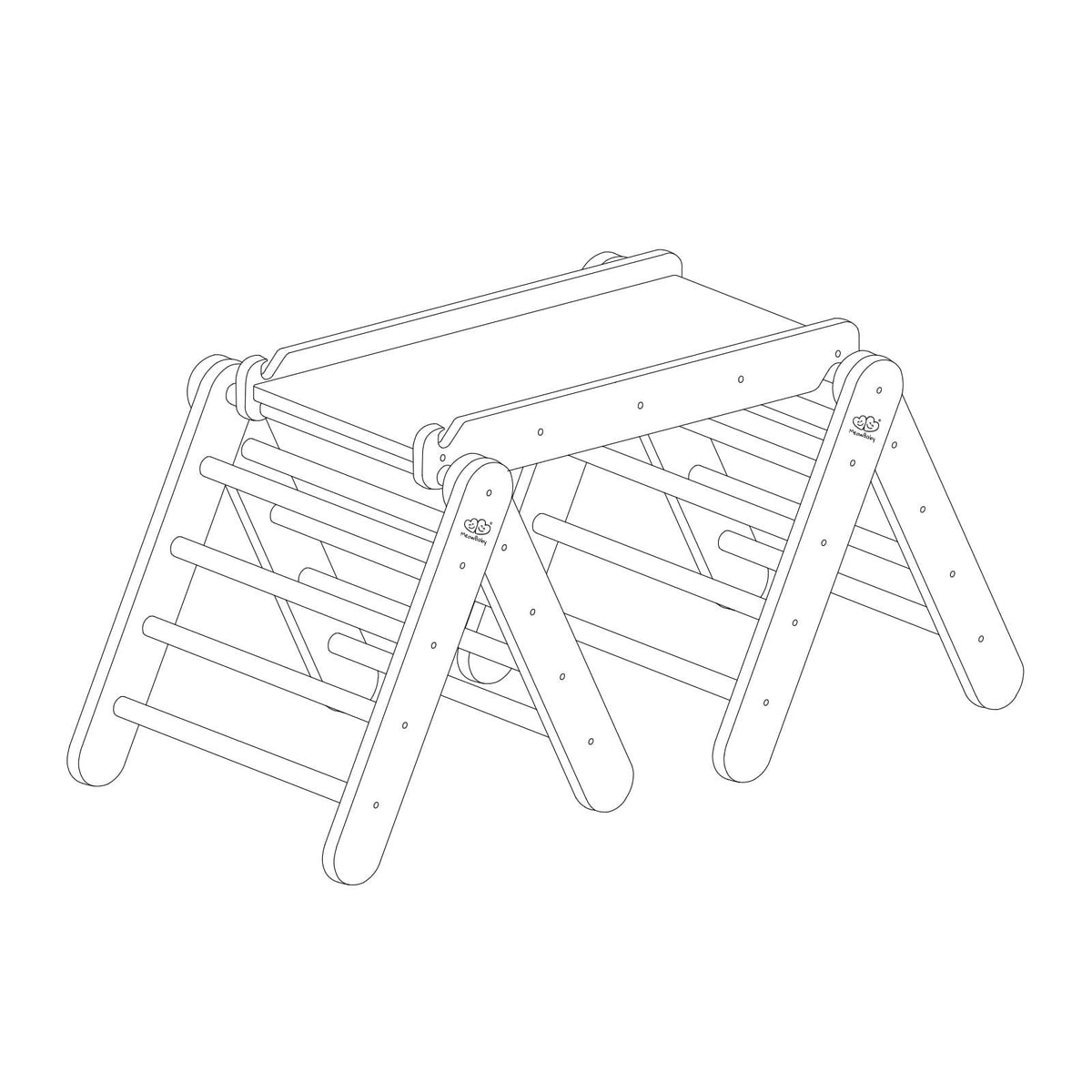 5. Black and white line drawing of MeowBaby climbing triangle set without slide, focusing on the climbing frame structure