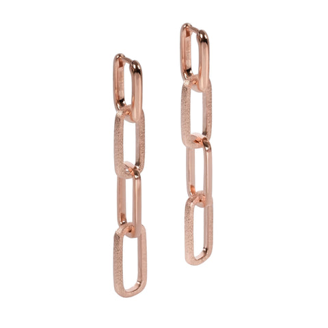3. Studio image of MyaMoon Metropolitan Longing Earrings in rose gold plating, emphasizing elegant chain design