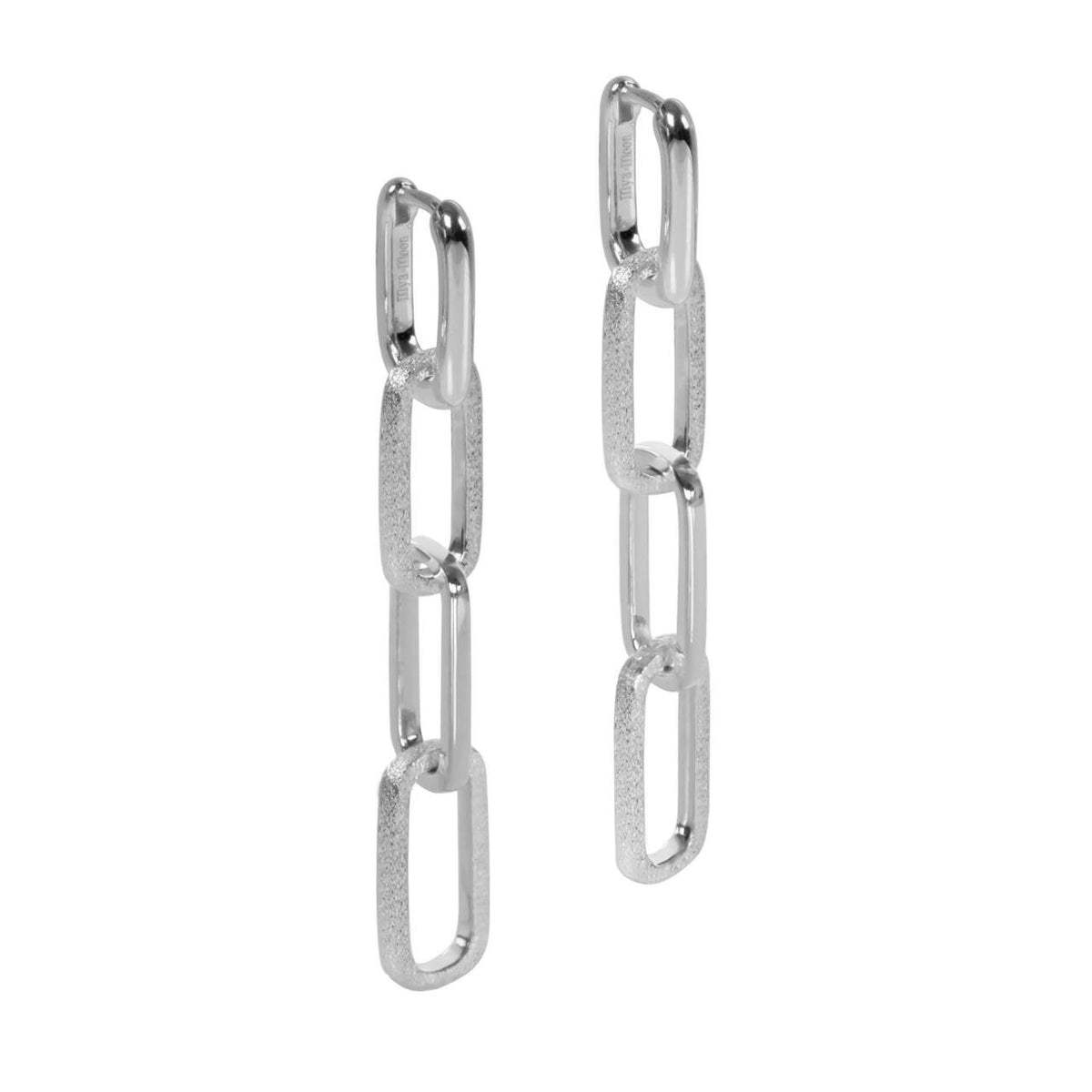 2. Studio image of MyaMoon Metropolitan Longing Earrings in rhodium-plated silver, highlighting minimalist design