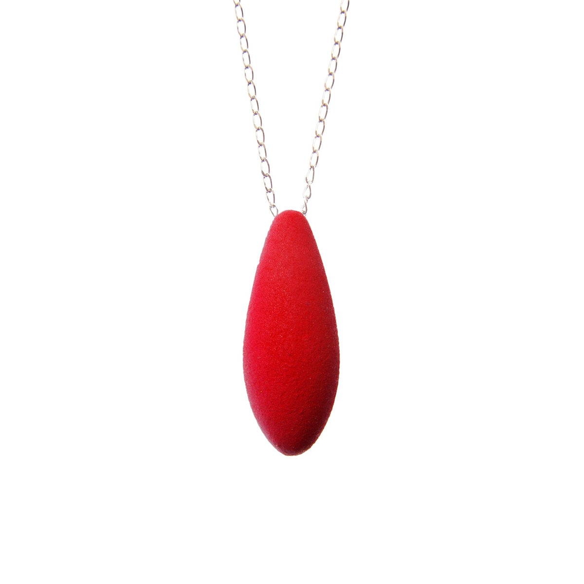 2. Red Mini Cherry Pendant by Tanel Veenre with velvety cosmic dust coating on silver chain, shown against white background