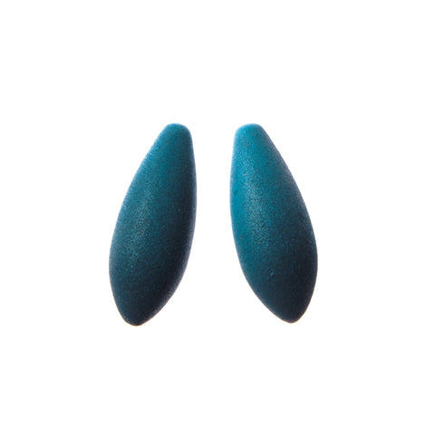 2. Pair of blue Mini Gooseberries earrings by Tanel Veenre with velvety cosmic dust coating on white background