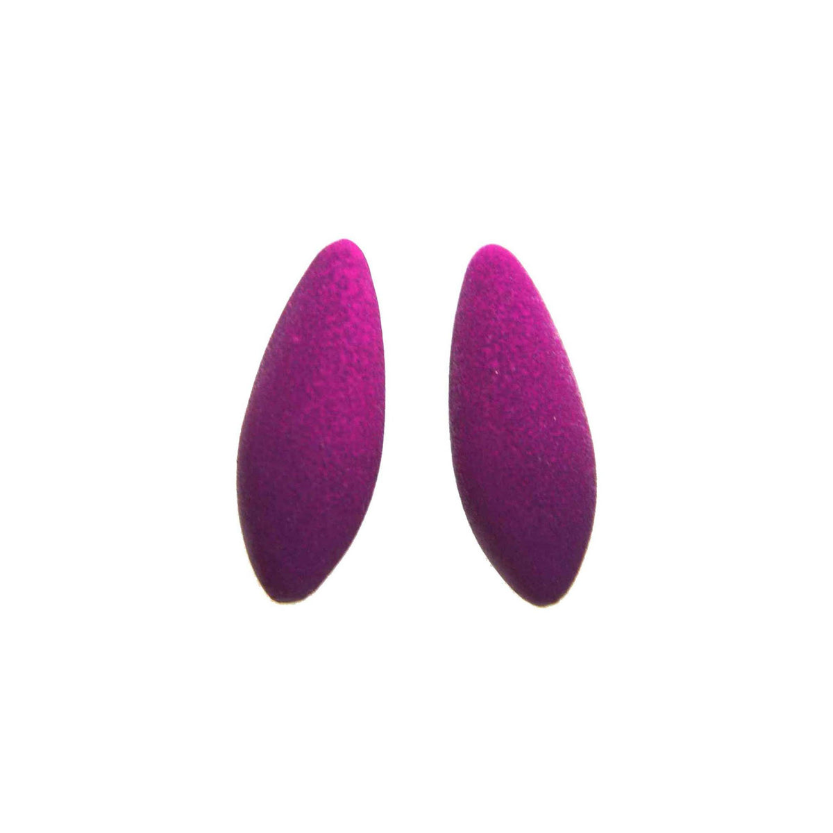 2. Pair of purple Mini Plums earrings by Tanel Veenre with unique velvety coating on white background