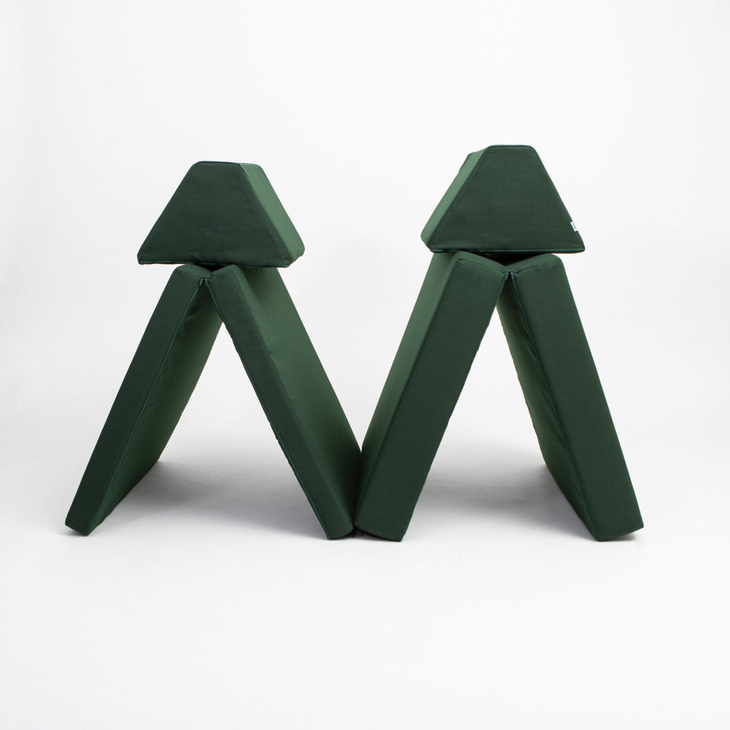 4. Monboxy deep green play mattress set in a double triangular structure