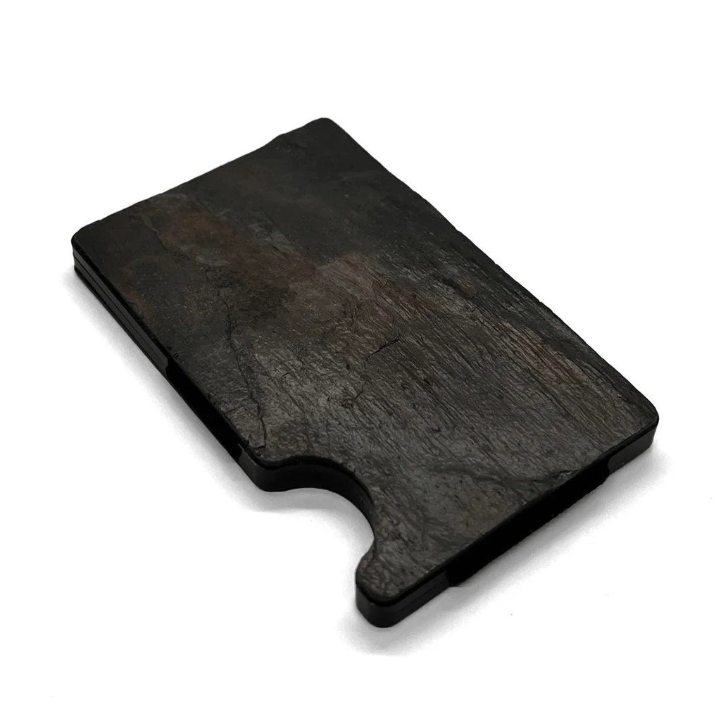 4. Angled view of Seif Design Must Süsi card holder highlighting slate stone material and minimalist design