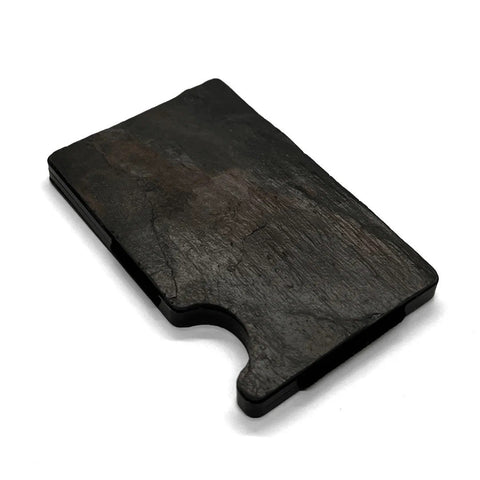 4. Angled view of Seif Design Must Süsi card holder highlighting slate stone material and minimalist design
