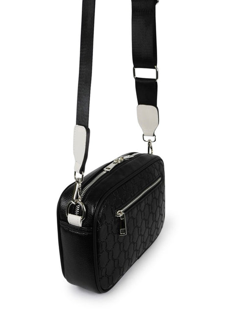 2. Side view of Nabo NK 2248 black shoulder bag with adjustable strap and back zipper pocket