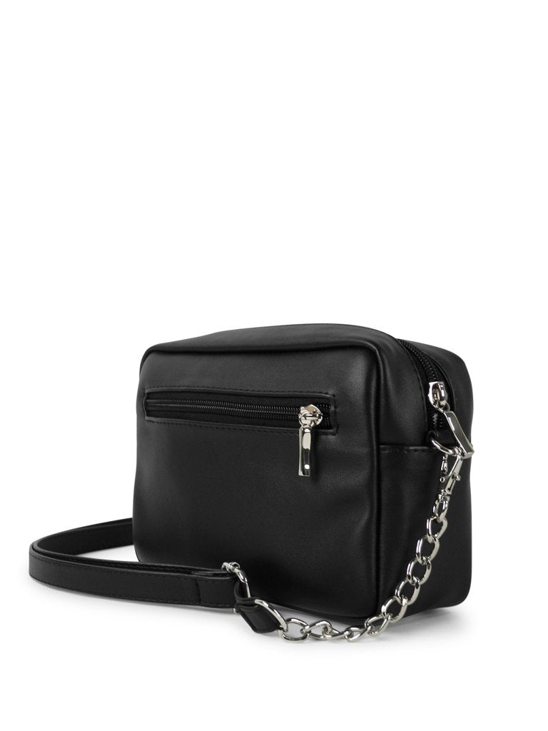 2. Side view of Nabo Shoulder Bag L 2529 showing back zipper pocket and adjustable strap with silver chain