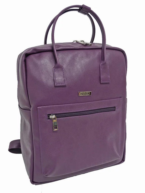 3. Nabo City Backpack L2369 in purple synthetic material with front zipper pocket and dual carry handles, studio view