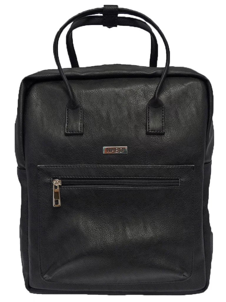 4. Nabo City Backpack L2369 in black synthetic material with front zipper pocket and dual carry handles, studio view
