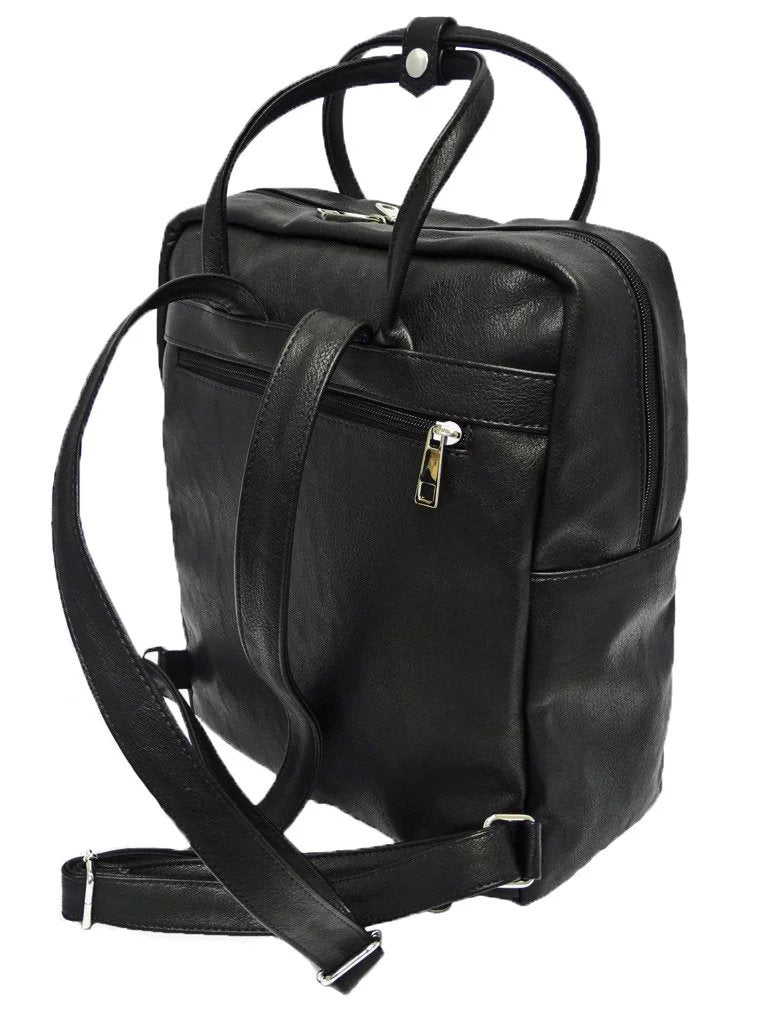 5. Back view of Nabo City Backpack L2369 in black showing adjustable straps and back zipper pocket, studio view