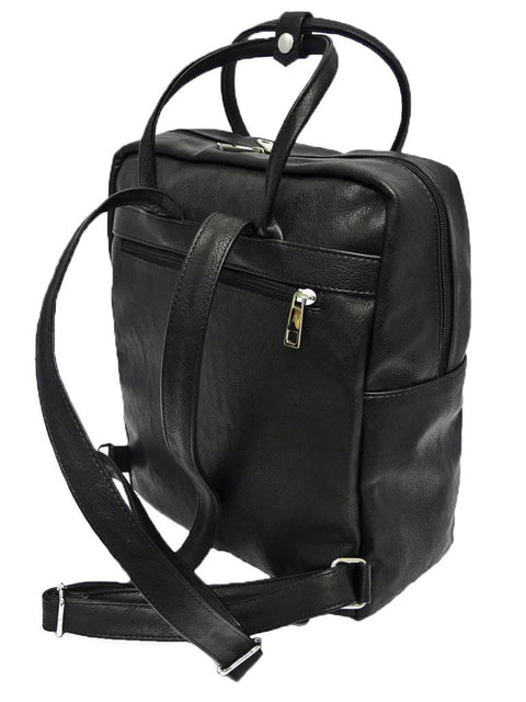 5. Back view of Nabo City Backpack L2369 in black showing adjustable straps and back zipper pocket, studio view