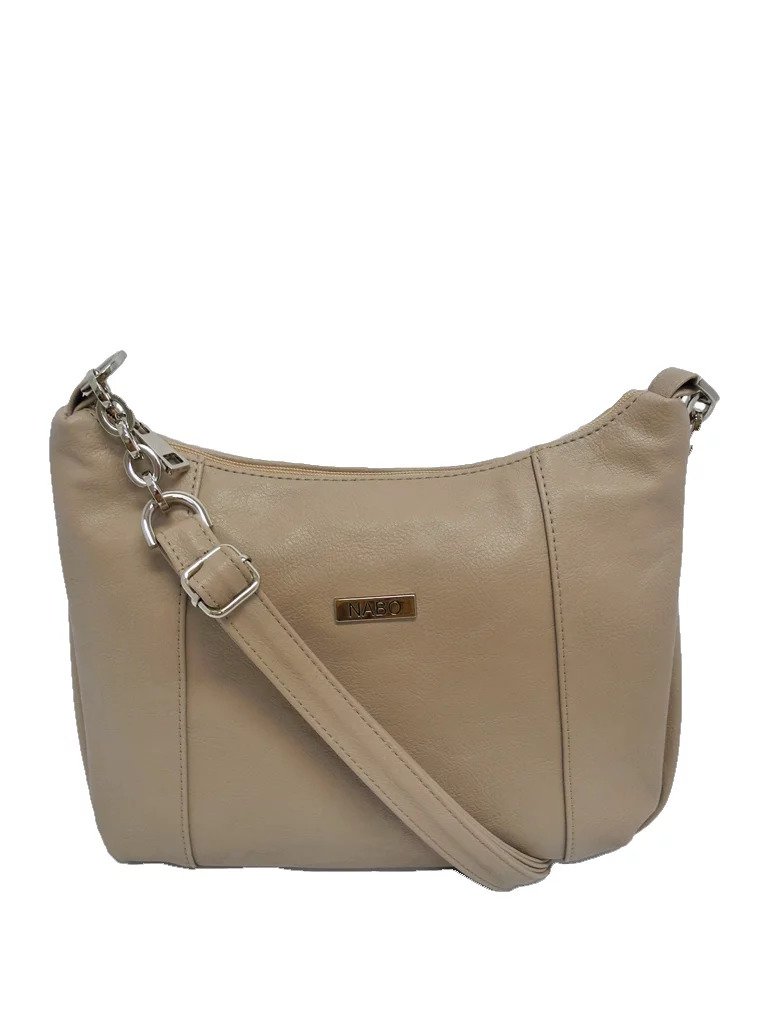2. Nabo Shoulder Bag L2371 in beige with adjustable strap and metal chain detail, studio shot