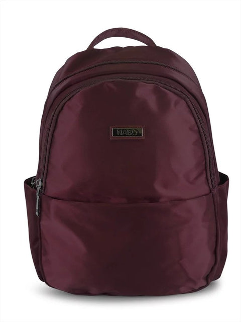 4. Burgundy Nabo Backpack NK 2254 with front zip pocket and logo, studio shot