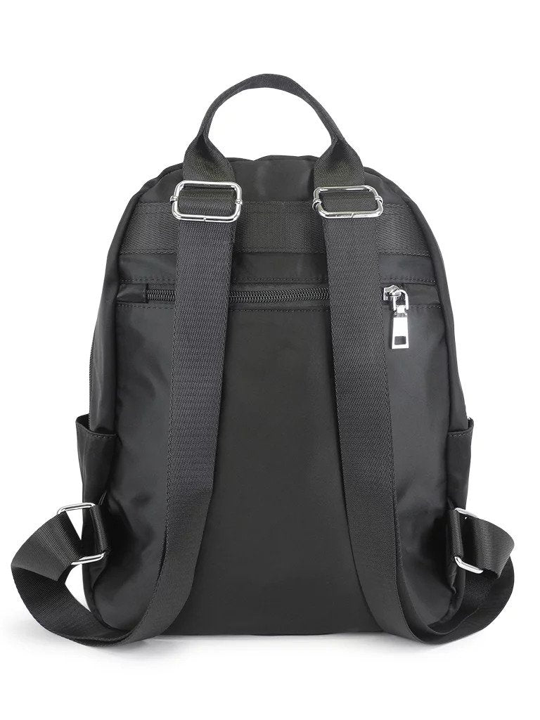 3. Back view of black Nabo Backpack NK 2254 highlighting adjustable straps and back zip pocket