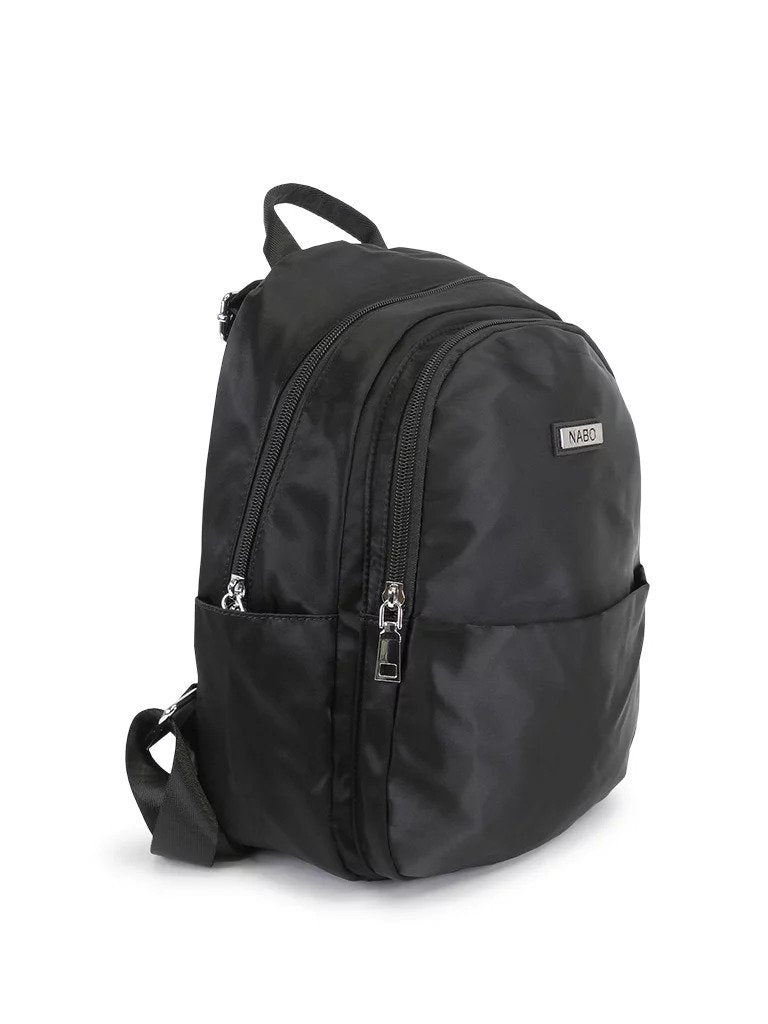 2. Side view of black Nabo Backpack NK 2254 showing side pocket and zippers