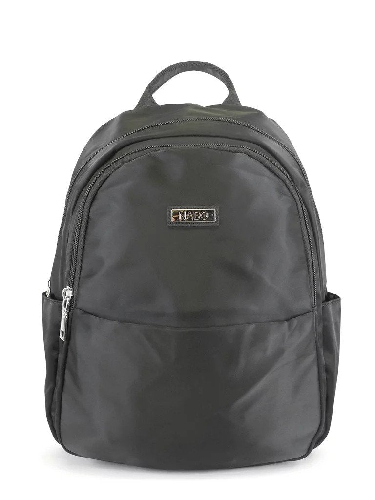 1. Black Nabo Backpack NK 2254 with front zip pocket and logo, studio shot